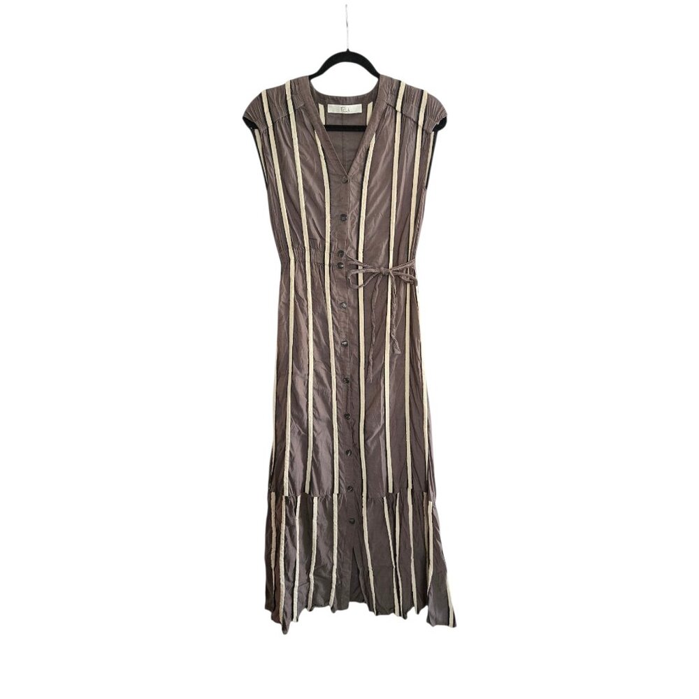 TELA Striped Button-down Maxi Dress with Ruffle Hem – Size 40 (Fits like M / L)